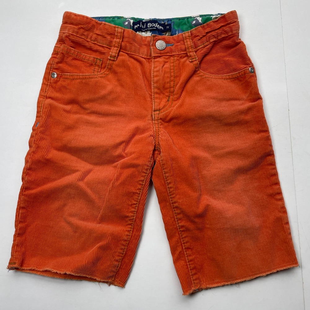 Mini Boden Boy Corduroy Shorts Size 7 Pull On Adjustable Waistband Orange School